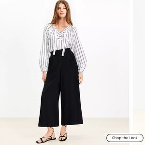 Loft Wide Leg Pull On Culottes Pleated Cropped Trouser Pants Black